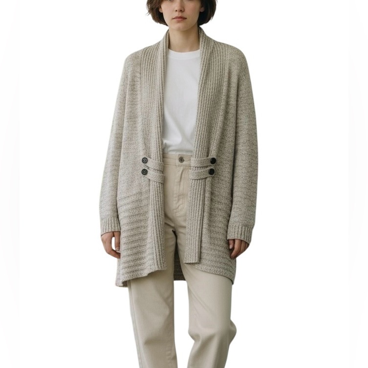 Apt 9 Open Front Cardigan Sweater Women’s Xl Gray Shawl Collar Lagenlook Classic